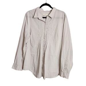 LOFT Brown and White Striped 100% Cotton Button-Down Shirt - Women's XXL